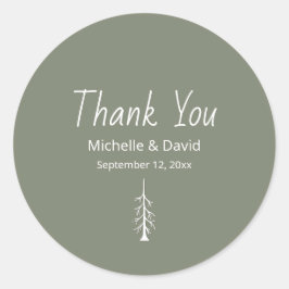 Sticker Rond Mariage de Merci vert Sage de pin rustique
