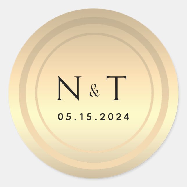 Sticker Rond Mariage de monogramme à huile d'or (Devant)