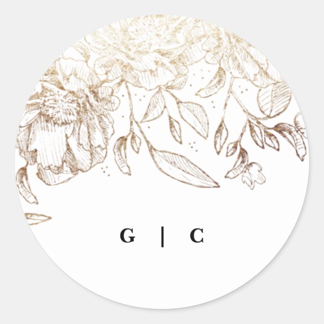 Sticker Rond Mariage de monogramme blanc élégant dessiné (Devant)