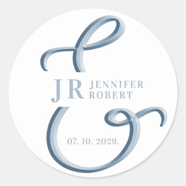 Sticker Rond Mariage de monogramme bleu foncé (Devant)