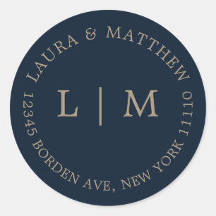 Sticker Rond Mariage de monogramme bleu marine