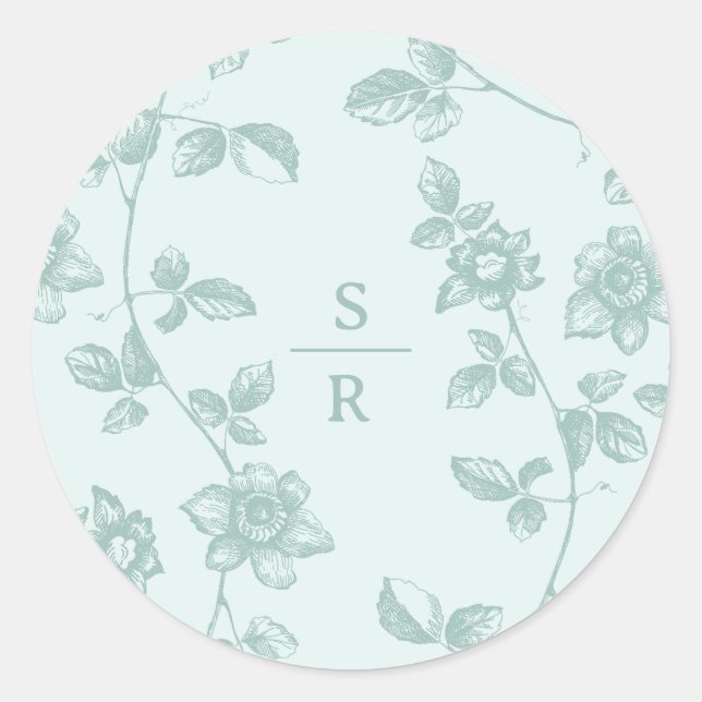 Sticker Rond Mariage de monogramme bleu rustique (Devant)