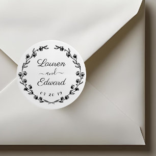 Sticker Rond Mariage de monogramme de couronne florale rustique
