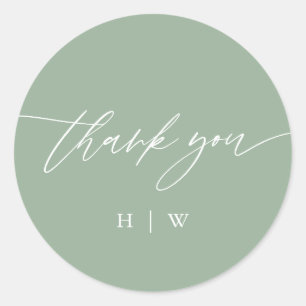 Sticker Rond Mariage de monogramme de Merci vert Sage