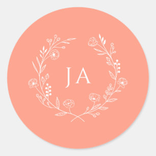 Sticker Rond Mariage de monogramme de pêche