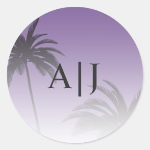 Sticker Rond Mariage de monogramme de plage de Palm Tree Tropic