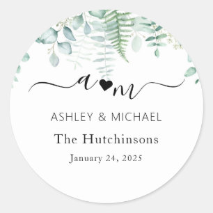 Sticker Rond Mariage de monogramme Eucalyptus