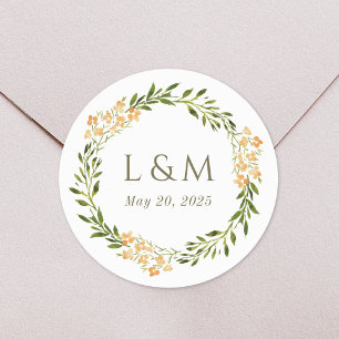 Sticker Rond Mariage de monogramme floral de printemps