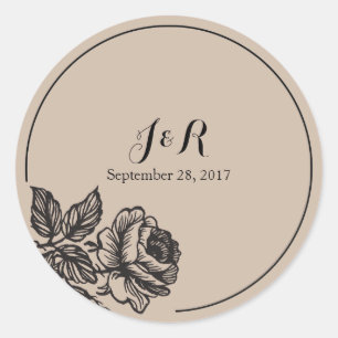 Sticker rond Mariage de Monogramme Floral Rustique