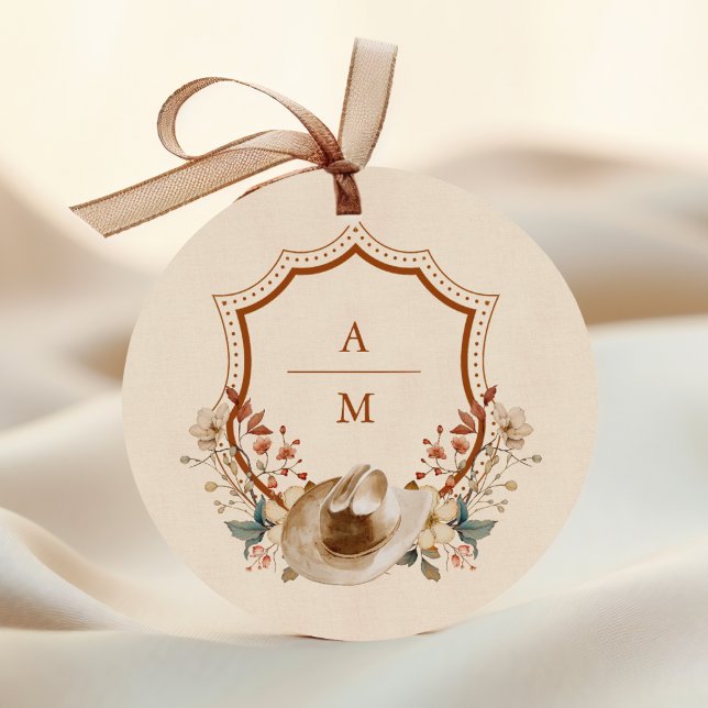 Sticker Rond Mariage de monogramme Floral Western Crest (Créateur téléchargé)