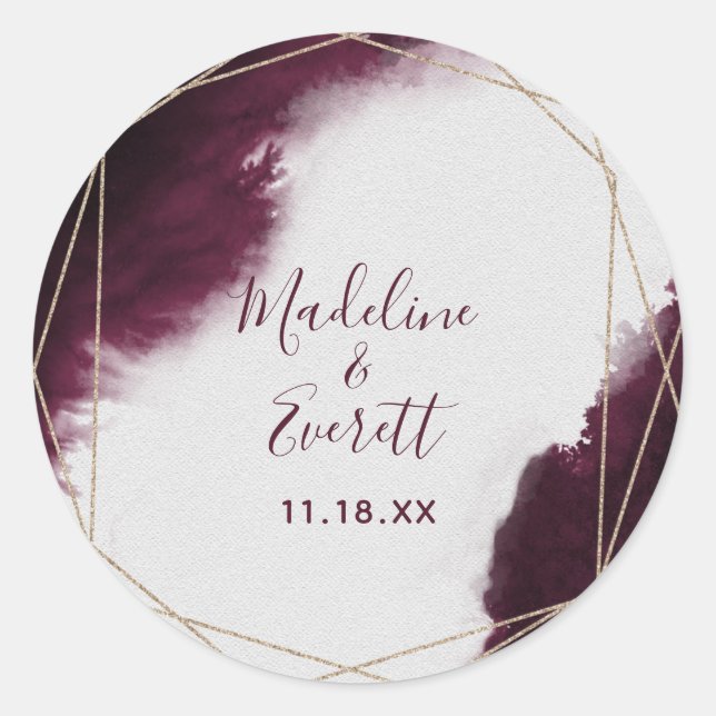 Sticker Rond Mariage de monogramme géométrique de l'aquarelle d (Devant)