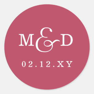 Sticker Rond Mariage de monogramme magenta budgétaire