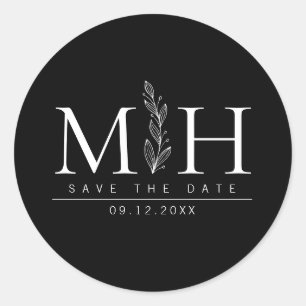 Sticker Rond Mariage de Monogramme noir & blanc moderne