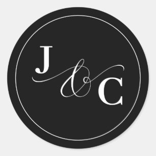 Sticker Rond Mariage de monogramme noir et blanc