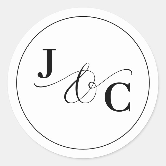 Sticker Rond Mariage de monogramme noir et blanc (Devant)