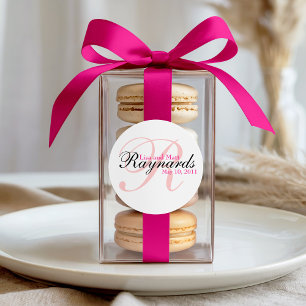 Sticker Rond Mariage de monogramme noir rose