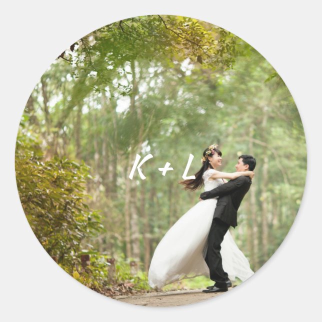 Sticker Rond Mariage de monogramme photo personnalisé (Devant)