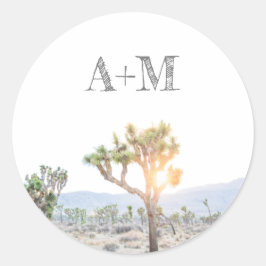 Sticker Rond Mariage de monogramme rustique Joshua Tree