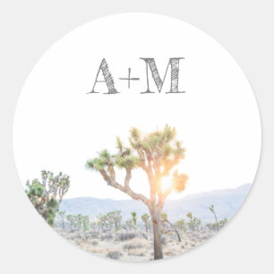 Sticker Rond Mariage de monogramme rustique Joshua Tree