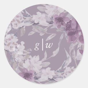 Sticker Rond Mariage de monogramme végétal mauve souple