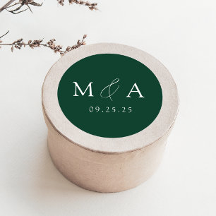 Sticker Rond Mariage de Monogramme Vert Élégant