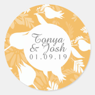 Sticker Rond Mariage de motifs floraux botaniques jaunes