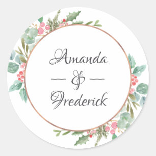 Sticker Rond Mariage de Noël à l'aquarelle géométrique Eucalypt
