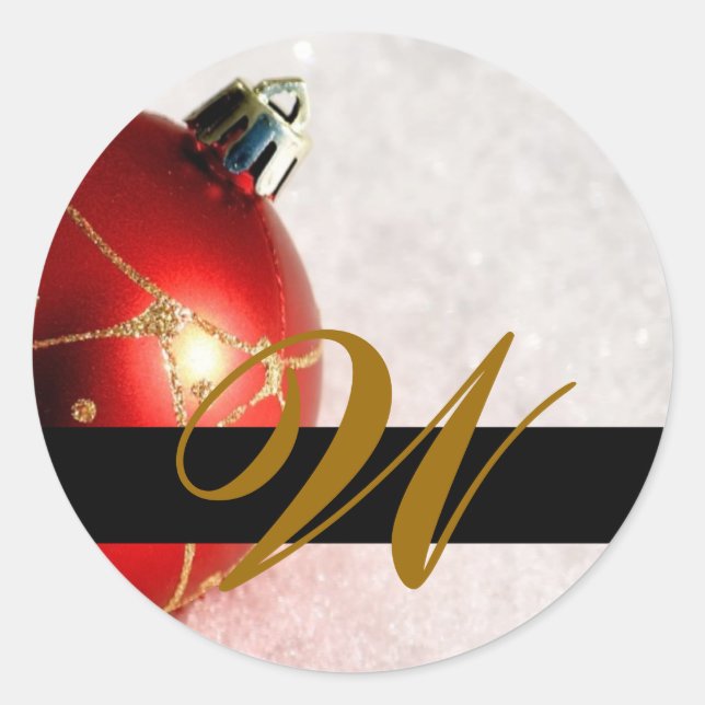 Sticker Rond Mariage de Noël Monogramme Invitation et Favoriser (Devant)