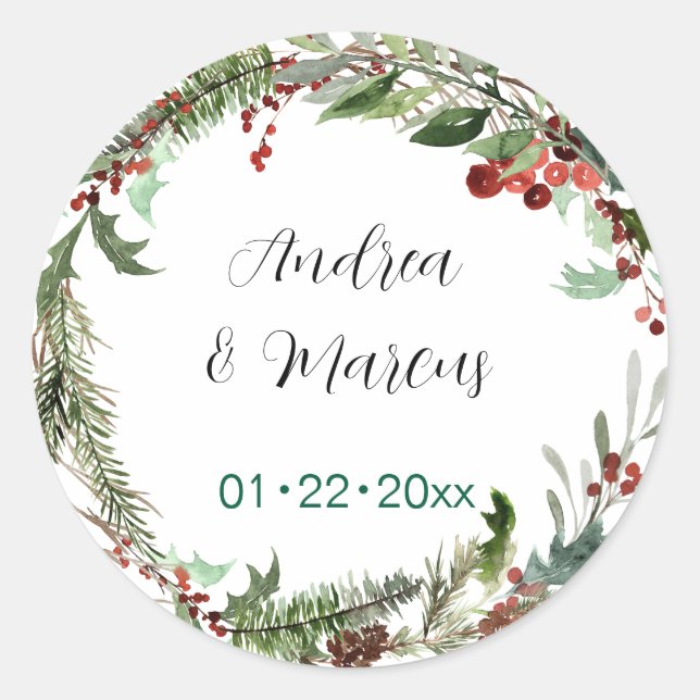 Sticker Rond Mariage de Noël Wreath (Devant)