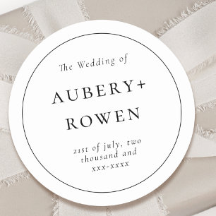 Sticker Rond Mariage de noms personnalisés en noir blanc classi