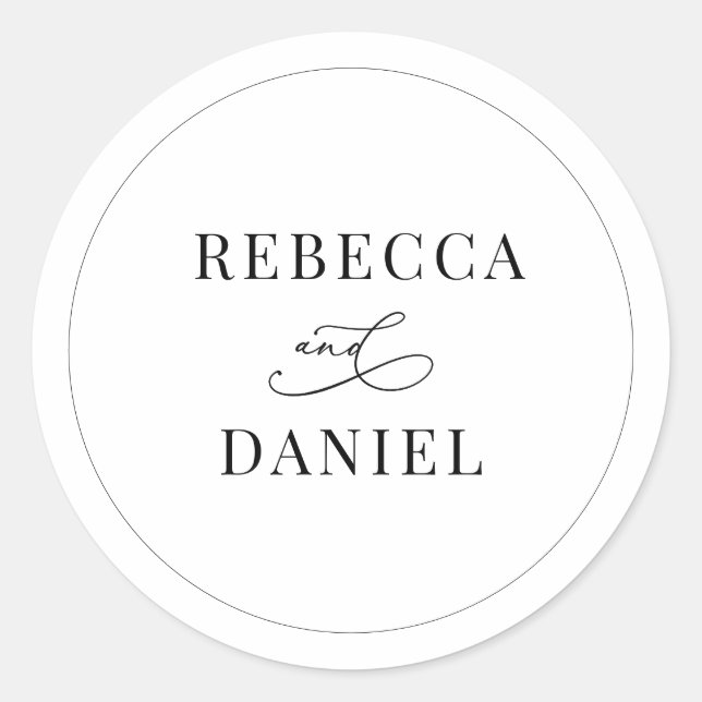 Sticker Rond Mariage de noms personnalisés noir et blanc classi (Devant)