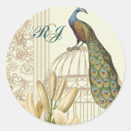 Sticker Rond mariage de paon Vintage chevalier blanc élégant