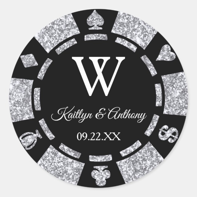 Sticker Rond Mariage de Parties scintillant de poker en argent (Devant)