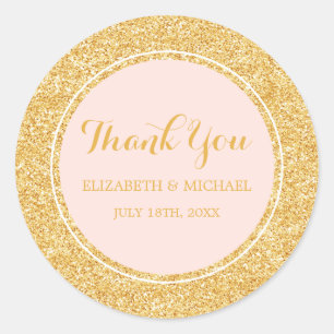 Sticker Rond Mariage de Parties scintillant doré moderne Blush 