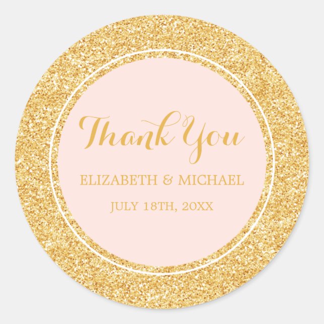 Sticker Rond Mariage de Parties scintillant doré moderne Blush  (Devant)