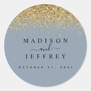 Sticker Rond Mariage de Parties scintillant Dusty Blue & Gold