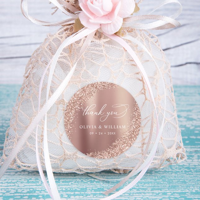 Sticker Rond Mariage de Parties scintillant or Rose Merci (Créateur téléchargé)