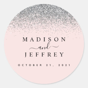 Sticker Rond Mariage de Parties scintillant rose et argent