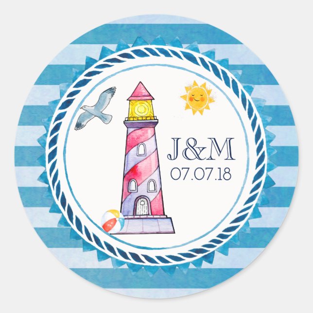 Sticker Rond Mariage de phare à aquarelle rouge (Devant)