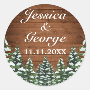 Sticker Rond Mariage de pin de campagne de bois et de forêt de 