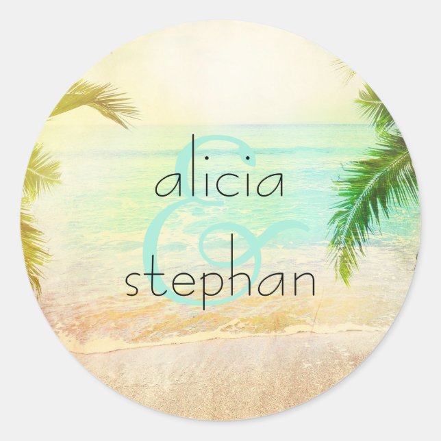 Sticker Rond Mariage de plage (Devant)