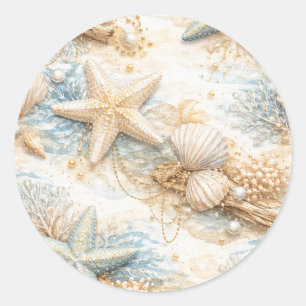 Sticker Rond Mariage de plage à l'aquarelle aux marées éternell
