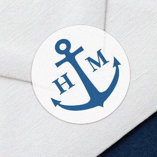 Sticker Rond Mariage de plage avec monogramme d'ancre nautique