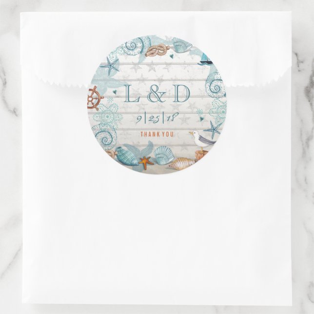 Sticker Rond Mariage de plage bleu marine élégant (Sac)