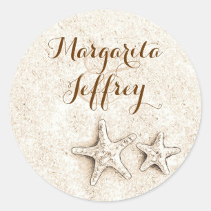 Sticker Rond Mariage de plage de dessin de poisson Starfish