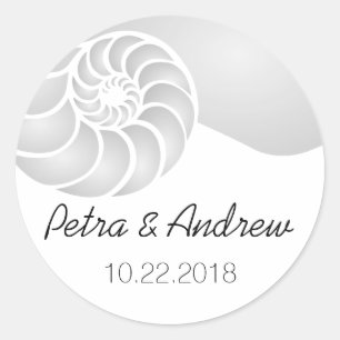 Sticker Rond Mariage de plage en argent Nautilus Shell