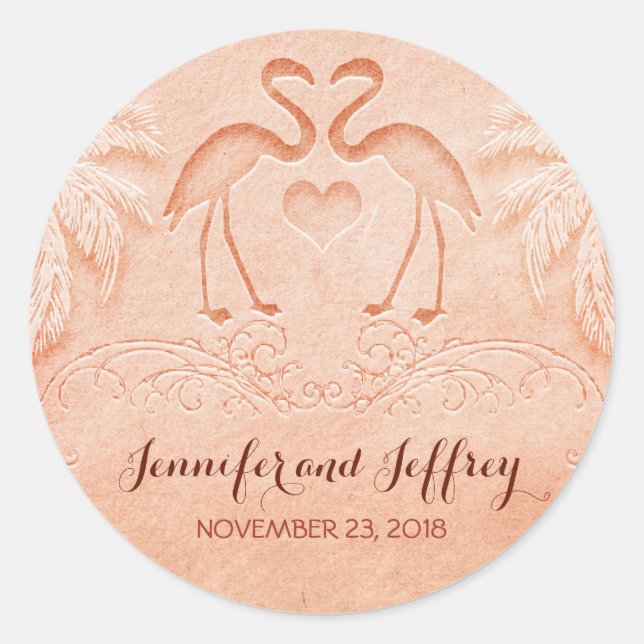 Sticker Rond mariage de plage flamingo (Devant)
