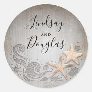 Sticker Rond Mariage de plage nautique Starfish Or