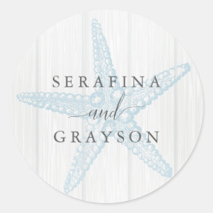 Sticker Rond Mariage de plage rustique Starfish personnalisé