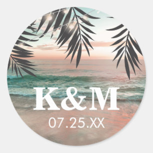 Sticker Rond Mariage de plage tropicale   Chaîne de luminaires 